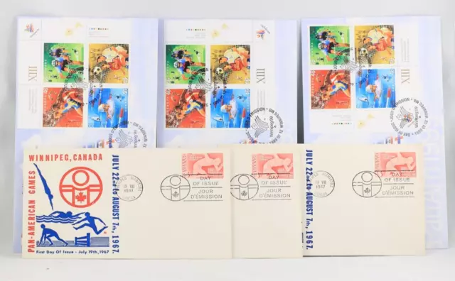 Canada 1967+1999 Pan-Am Games set of 6  FDC Winnipeg SC #472, 1801-1804