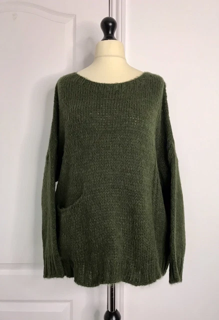 Made In Italy Lagenlook Dark Green Chunky Knit Pocket Jumper - UK Sz 14 16 18 20 2
