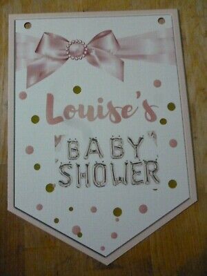 Personalised Baby Bow Baby Shower Party Bunting/Banner Rose Gold