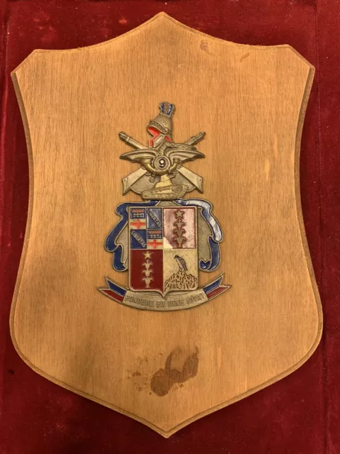 K055 - Crest  in legno "9º Reggimento fanteria corazzato" PONDERE ET IGNE IUVAT