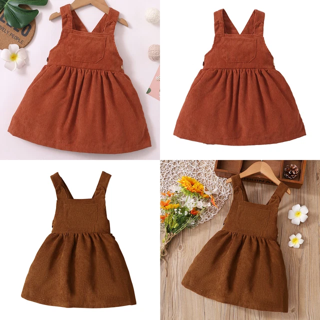 Tute con sospensione in velluto a coste per bambine bambina abito Pinafore con tasca