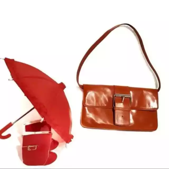 Giani Bernini Handbag Purse Womens Orange Leather Inner Pockets Shoulder