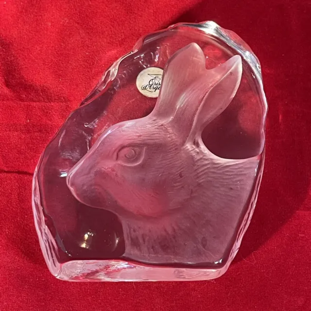 Lead Crystal Rabbit Hare Glass Paperweight Cristal D' Arques France - Vintage