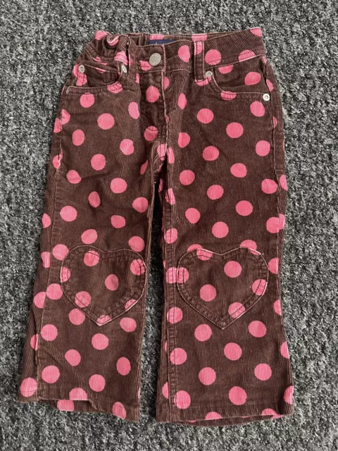 Mini Boden Girls Brown Pink Polkadot Heart Design Corduroy Trousers 4 Yr￼