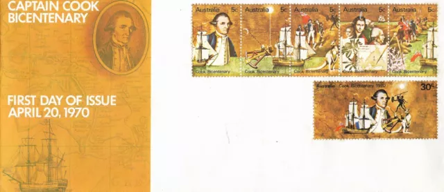 Australia Post, FDC, Captain Cook Bicentenary, april 1970, set of  6 stamps