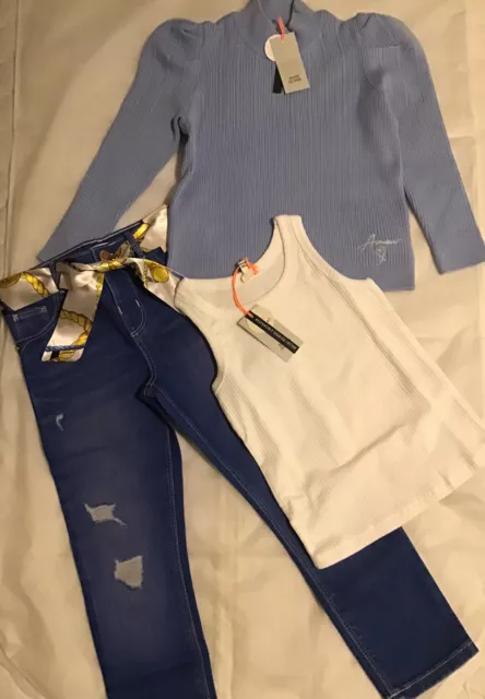 Abito maglione blu River Island mini bambina età 4-5 anni amore nuovo con etichette