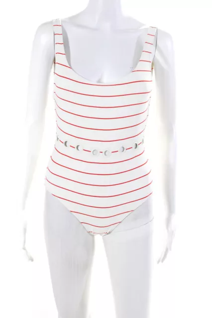 Solid & Striped Womens Ribbed Knit Striped One Piece Swimsuit Ivory Red Size XS