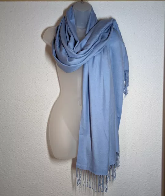 Womens Oversized Scarf Shawl Wrap Cover Up Solid Dusty Periwinkle Blue Fringe