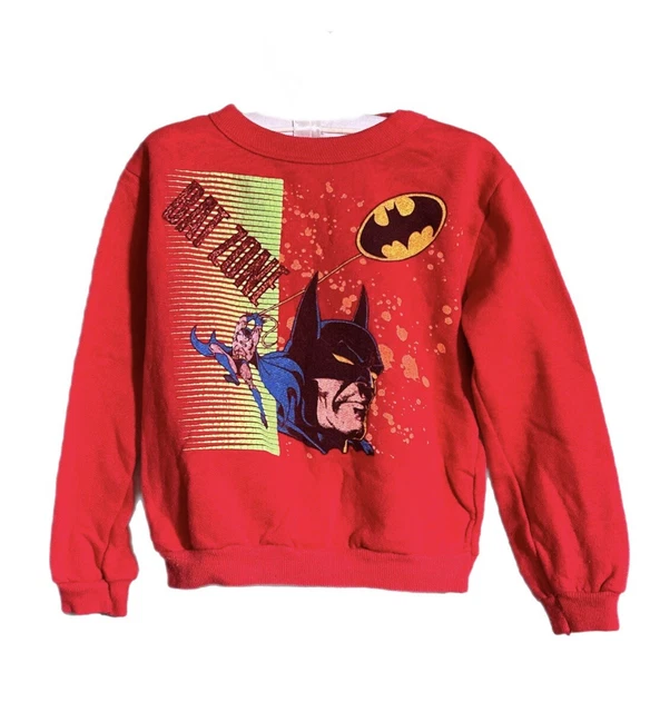 Vintage Boys Batman Sweatshirt 1970s-80s DC Comics Puff Paint Unisex 5-6 M