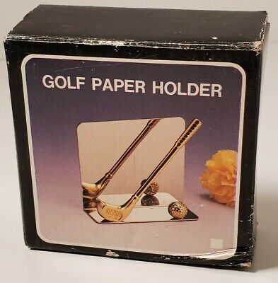 Vintage Golf Club Paper Weight Letter Holder Brass Sports Desk Accessory
