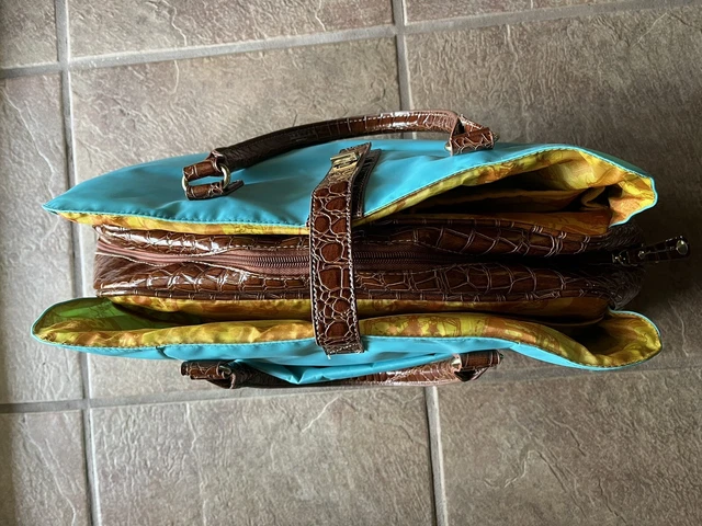 SAMANTHA BROWN Large Turquoise & Brown Croc Travel Tote Bag - TONS Of Pockets! 4