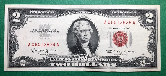 1963 - $2 - United States Note - Red Seal - Legal Tender - Very Fine