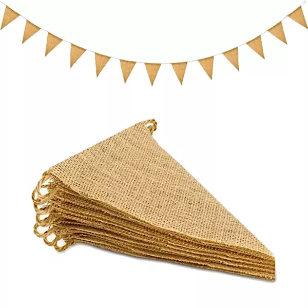 Jute Burlap Hessian Banner Bunting Flags Fabric Wedding Party Decorations Rustic