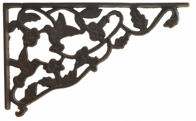 Wall Shelf Bracket Decorative Cast Iron Brace Hummingbird Vine Pattern 11.75" N