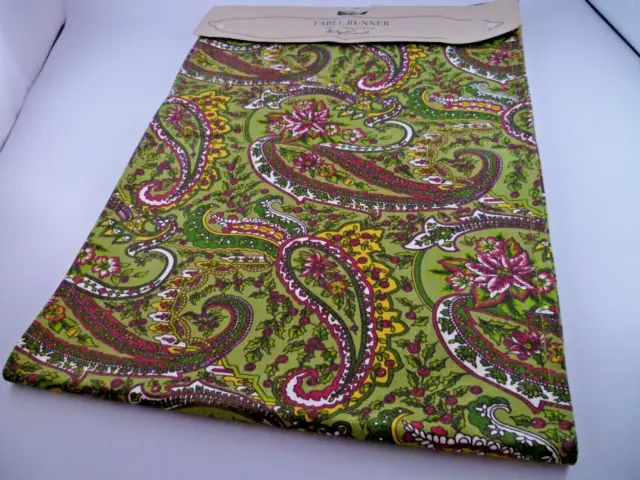 New April Cornell Table Runner Floral Paisley Olive Green Dark Red Yellow 13X72