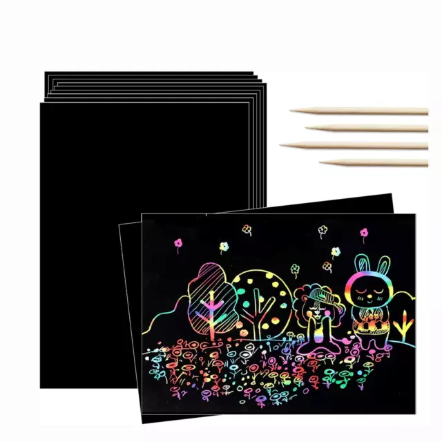 Scratch Rainbow Art Paper Set 10PCS, Kids Rainbow Scratchboard