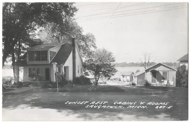 Saugatuck Michigan MI ~ Sunset Rest Cabins & Rooms RPPC Real Photo 1950's