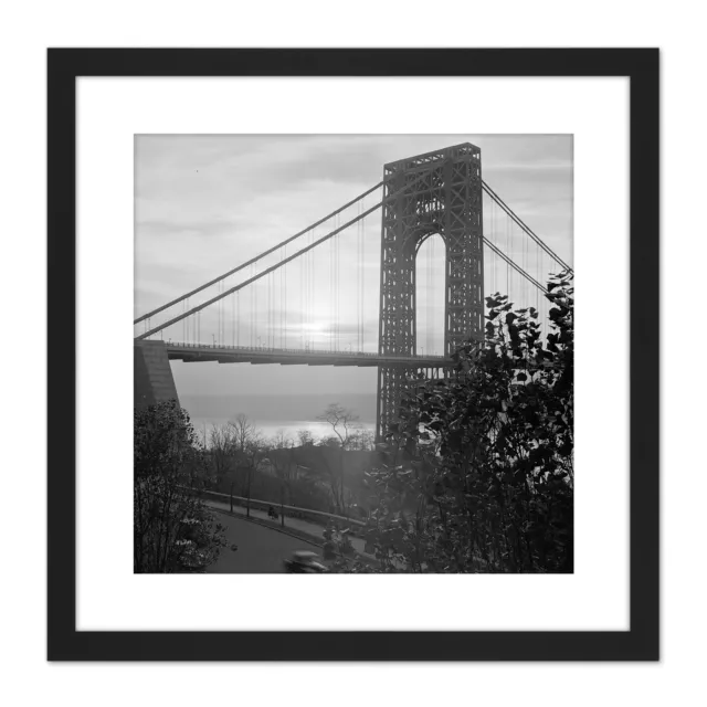 New York George Washington Bridge verschwommen Vintage Foto Quadrat gerahmte Wandkunst 9X9"