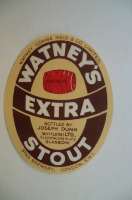 Mint Watneys London Bottled Dunn Glasgow Brewery Beer Bottle Label