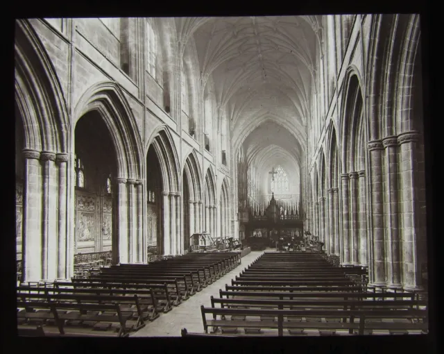 VICTORIAN GWW Glass Magic Lantern Slide NAVE CHESTER CATHEDRAL C1890 ENGLAND