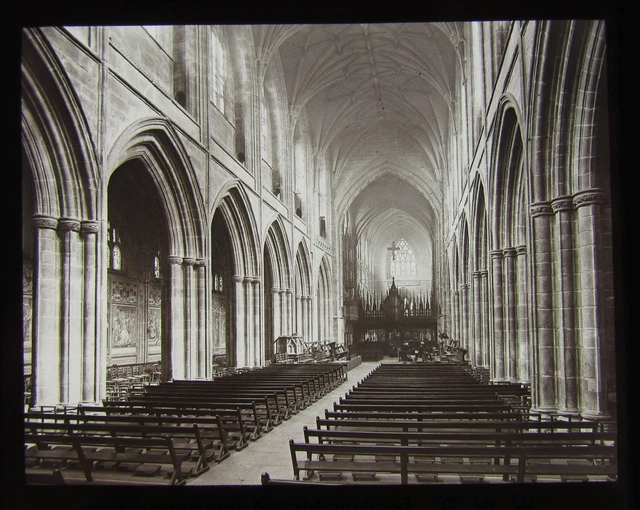 VIKTORIANISCHE GWW Glas magische Laterne Rutsche SCHIFF CHESTER KATHEDRALE C1890 ENGLAND