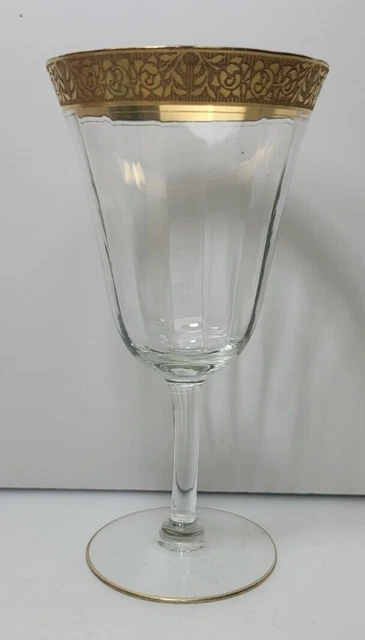 Vintage Tiffin Minton Optic Ware Wine Glass Crystal with Gold Band