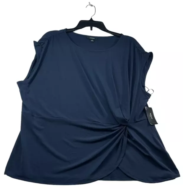 Alfani Blouse Womens Plus size 2X Navy Blue Side Twist Stretch Sleeveless New