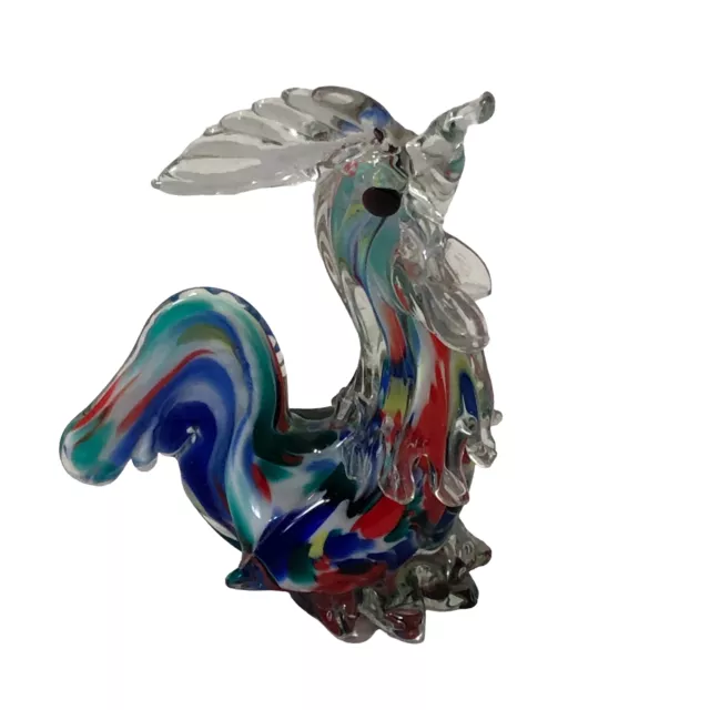 Vintage Hand Blown Glass Colorful Rooster Chicken Figurine Sculpture 4 Inches