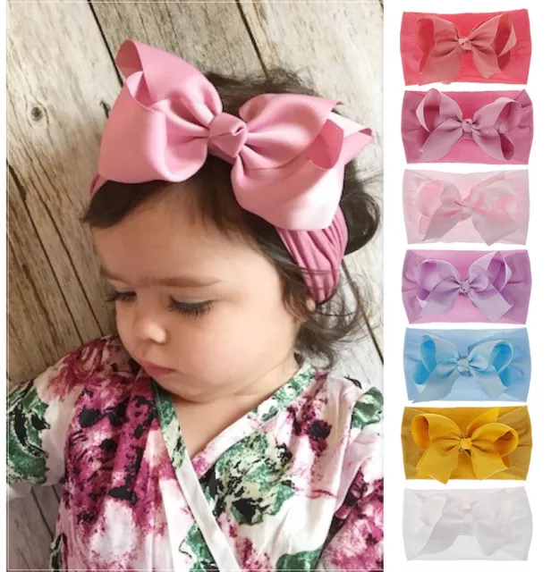 Girls Kids Baby Nylon Bow Hairband Headband Sweet Turban Knot Head Wrap