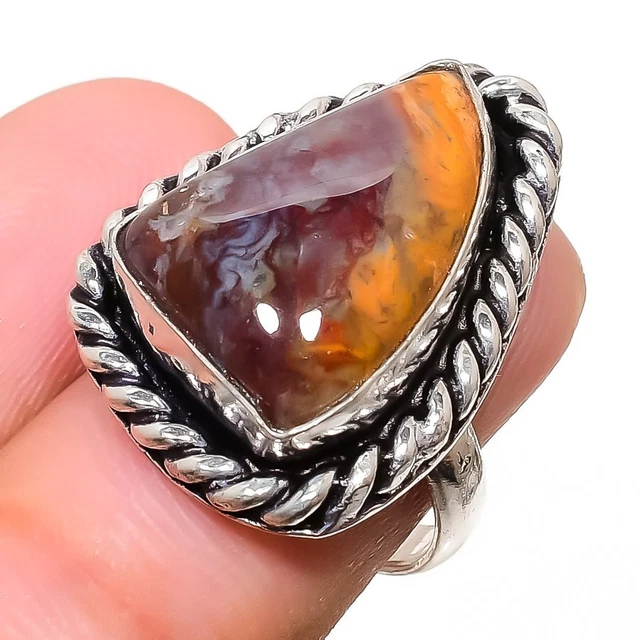 Seam Agate Gemstone Handmade 925 Sterling Silver Jewelry Ring Size 4