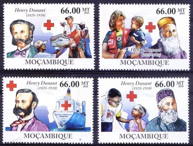 Mozambique 2010 MNH 4v, Red Cross Founder Henri Dunant 100th Death Anniversary