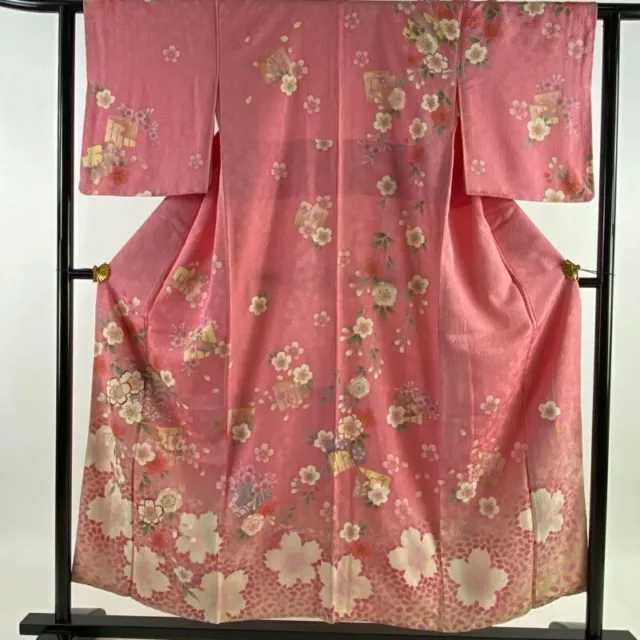 Woman Japanese Kimono Houmongi Silk Sakura Genjiko Embroidery Gold Foil Pink 寛斎
