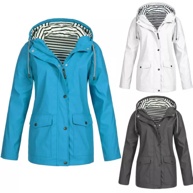 Womens Waterproof Raincoat Ladies Outdoor Wind Rain Forest Jacket Coat Plus Size