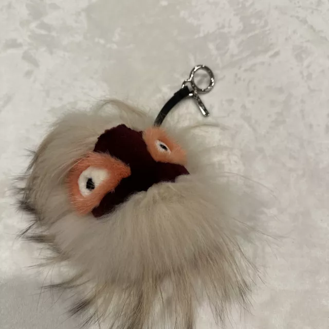 FENDI Monster Vitello Flamingo Charm Fox Fur Keychain Bag Charm Unisex