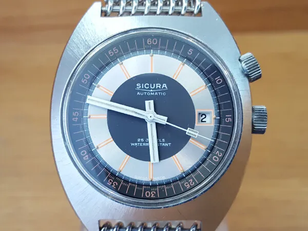 Mens 60-70 Vintage Retro RARE Turtle stye Sicura Breitling Swiss Automatic Watch