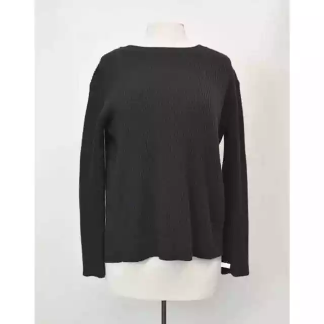 Vince Ribbed Cashmere Cotton Back Shoulder Bow Accent Black Sweater Size S