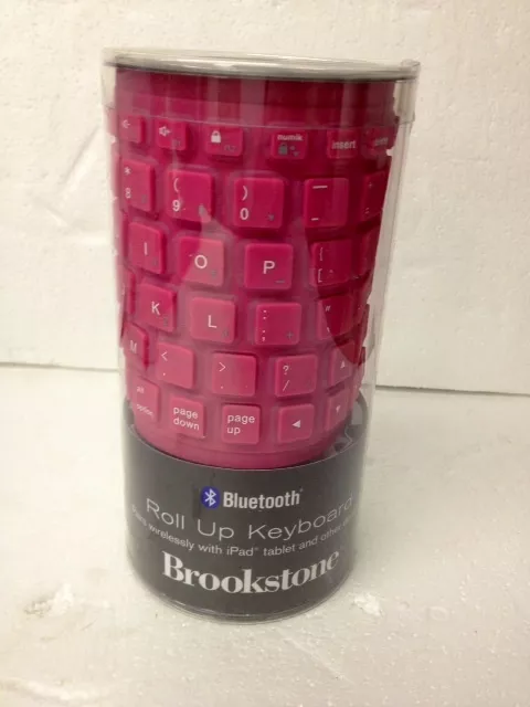 Brookstone Bluetooth Silicone Roll Up Keyboard for iPad Tablet Model 789725 Pink