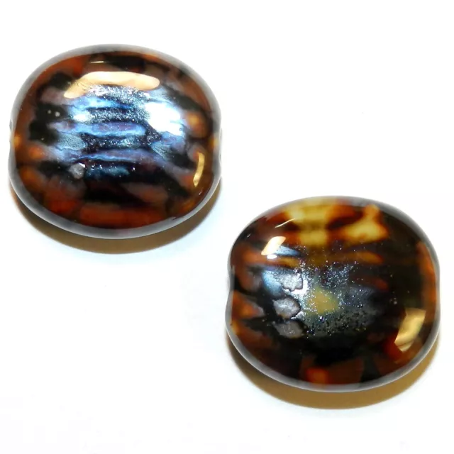 CPC277 Brown Glazed 22mm Flat Oval w Wave Texture Porcelain Beads 8pc
