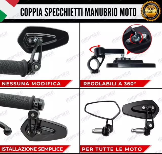 Specchietti Retrovisori Manubrio Coppia Per Moto Scooter Bar End Nero Cafe Racer 2