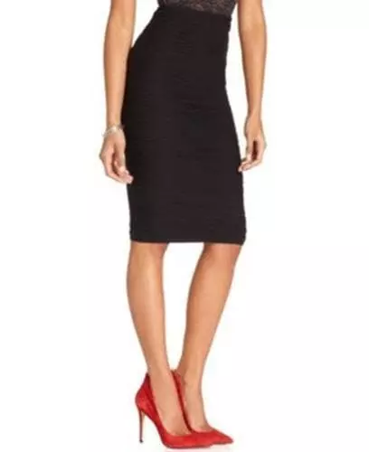 Bar III Textured Pintuck Pleat Pencil Skirt Black M