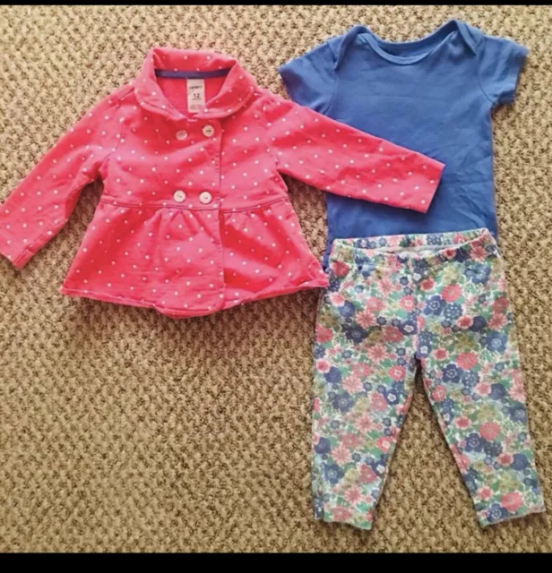 Carters 3Tlg Set Baby Mädchen Jacke Body Höschen Gr 12 Monate Rosa Blumen Blau