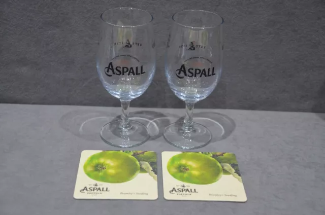 2x Aspall Suffolk Cider Half Pint 10oz Beer Goblet Glass New Style CE M22 + Mats