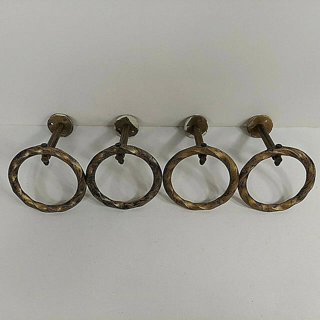 Cast Metal Curtain Drapery Swag Hardware 4 Twisted Rings Gold Painted Adjustable