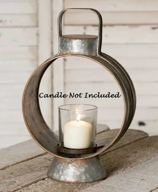 NEW Open Lantern Galvanized Metal Industrial Farm Style Rustic 12" Gray Silver