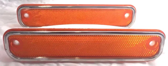 Pair Amber Side Marker Lights w/ Trim for 1973-1980 Chevrolet & GMC Pickup Truck