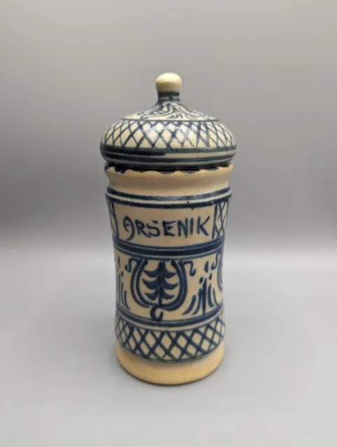 Stoneware Apothecary Poison Lidded Jar - 'Arsenik' Marked Artesa, Hand-painted