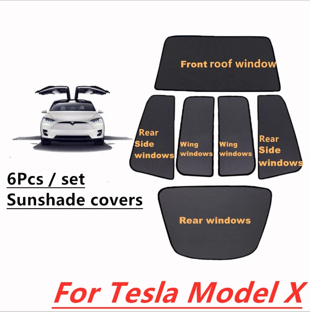 6Pcs Window Glass Roof Sunshade Shade Sunroof Skylight Net For Tesla Model X