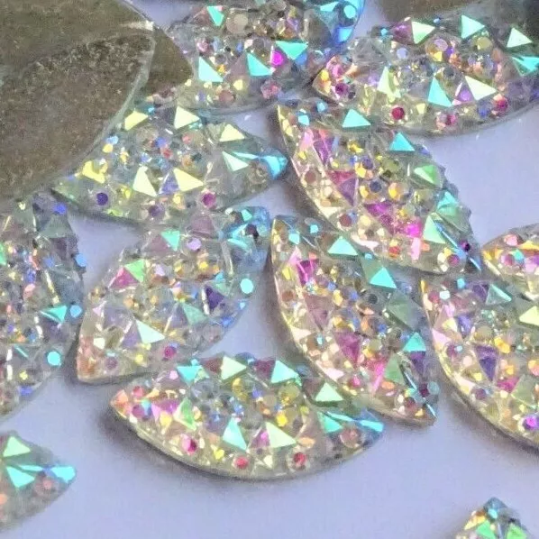 100pcs 7x15mm AB Horse-Eye Fancy Resin Crystal Gems Non-hotfix Rhinestones