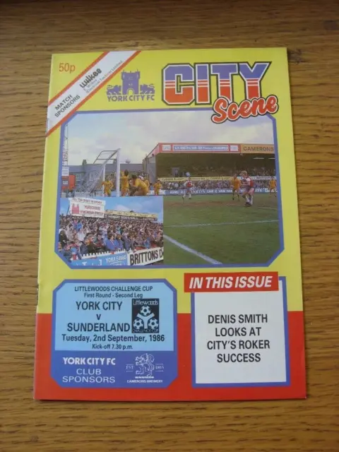 02/09/1986 York City v Sunderland [Football League Cup] . Item In very good cond