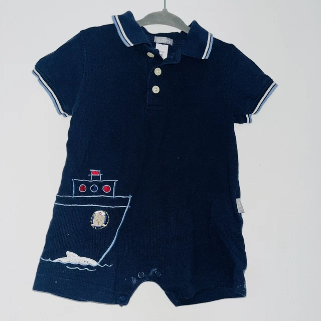 Vtg Carters Baby Shorts Romper Blue Boat Boys Size 6 M Small Blemish On Shorts